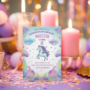 Invitation Bleu magique et violet Unicorne fête d'anniversair