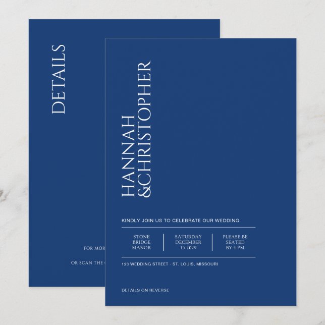 Invitation Bleu magnifique avec Mariage de code QR (Devant / Derrière)