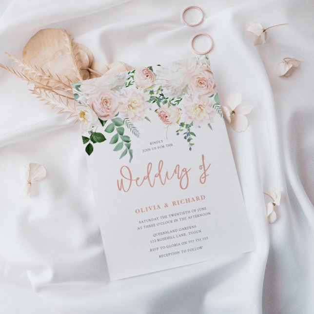 Invitation Bleu magnifique et Mariage floral blanc (Créateur téléchargé)