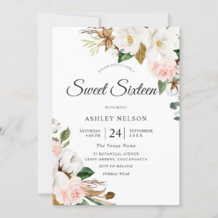 Invitation Bleu magnifique & Fleurs blanches doux 16