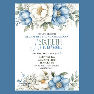 Invitation Bleu Magnolia et Pivoine 60e Anniversaire de Maria
