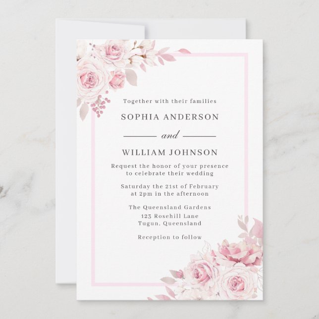 Invitation Bleu majestueux Beau Mariage d'aquarelle florale (Devant)