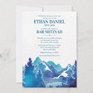 Invitation Bleu Majestueux Montagne Aquarelle Bar Mitzvah