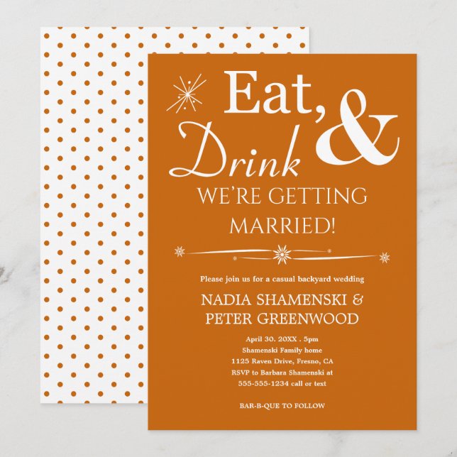 Invitation Bleu Manger Boisson Se Marier Mariage Décontracté (Devant / Derrière)