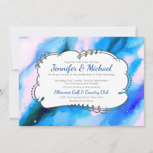 Invitation Bleu Marbré Espace Extérieur Mariage Abstrait Invi