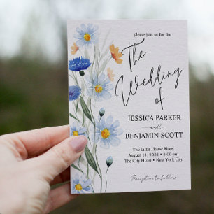 Invitation Bleu Mariage Floral