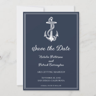 Invitation Bleu marine ancre nautique Enregistrer la date