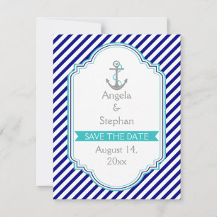 Invitation Bleu marine, aqua mariage nautique Enregistrez la