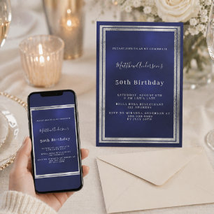 Invitation Bleu marine argent anniversaire