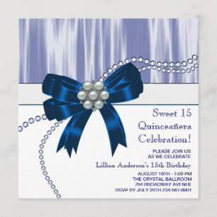 Invitation Bleu marine de perles Quinceanera