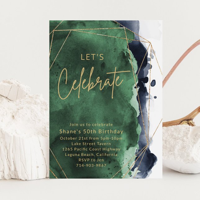 Invitation Bleu marine et couleur émeraude fête d'anniversair (Créateur téléchargé)