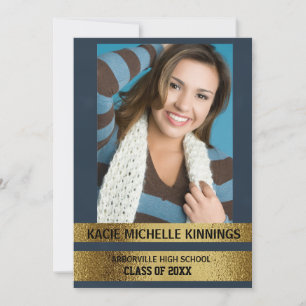 Invitation Bleu Marine et Gold Photo Trunk Party