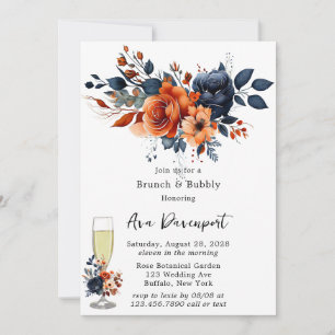 Invitation Bleu Marine et Orange Peony Brunch & Bubbly