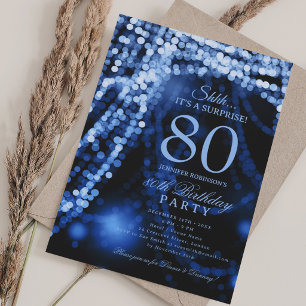 Invitation Bleu marine   Fête d'anniversaire surprise élégant