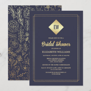 Invitation Bleu Marine   Fête des mariées Gold Foil