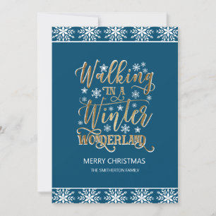 Invitation Bleu marine Flocons de neige or Joyeux Noël