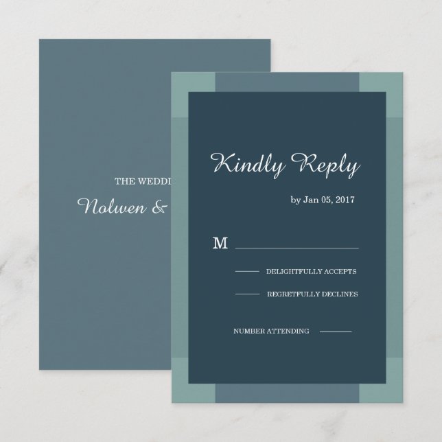 Invitation bleu marine foncé bleu turquoise moderne mariage r (Devant / Derrière)