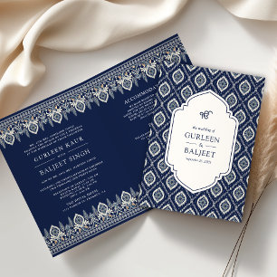 Invitation Bleu marine Ikat Combinaison Anand Karaj Mariage S