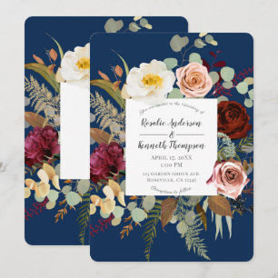 Invitation Bleu marine Marsala Rose Fleur rustique de mariage