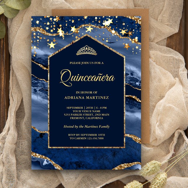 Invitation Bleu marine or Agate Marble Arch Quinceanera (Créateur téléchargé)