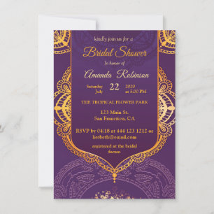 Invitation Bleu marine ou violet avec Mandalas or