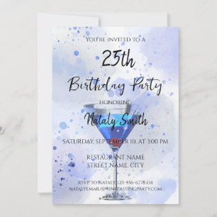 Invitation Bleu martini cocktail sur blanc