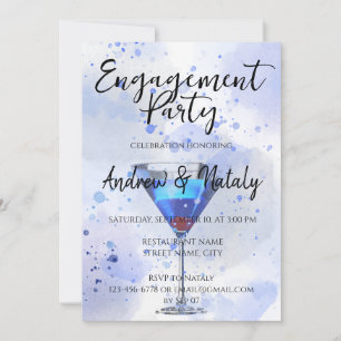 Invitation Bleu martini cocktail sur blanc
