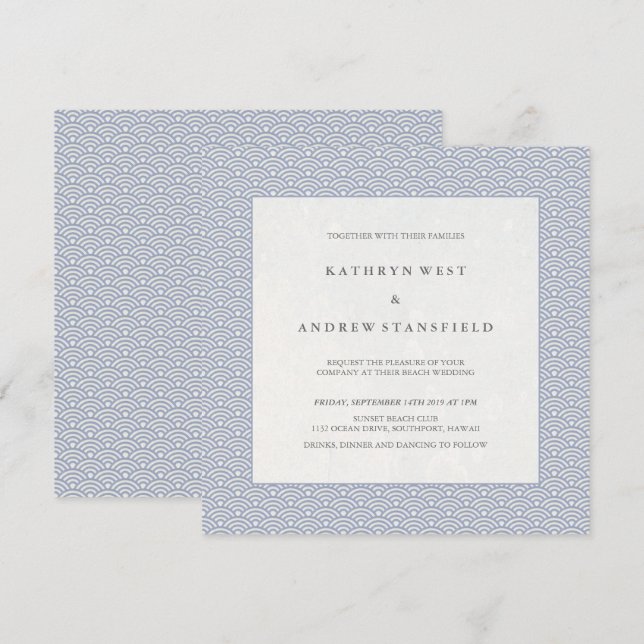 Invitation Bleu mauve doux Petites vagues Élégant Mariage de  (Devant / Derrière)