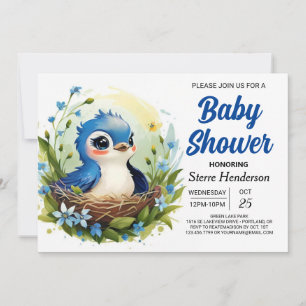 Invitation Bleu mignon Elegant Baby shower de garçon d'oiseau