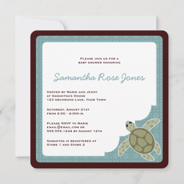 Invitation Bleu mignon et brun de baby shower de thème (Devant)