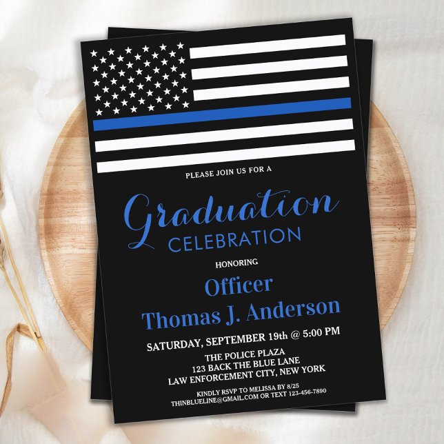 Invitation Bleu mince Agent de police de l'Académie de gradua (Créateur téléchargé)