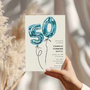 Invitation Bleu minimum 50 Balloon 50e fête d'anniversaire