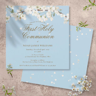 Invitation Bleu moderne Première Sainte Communion Blancs