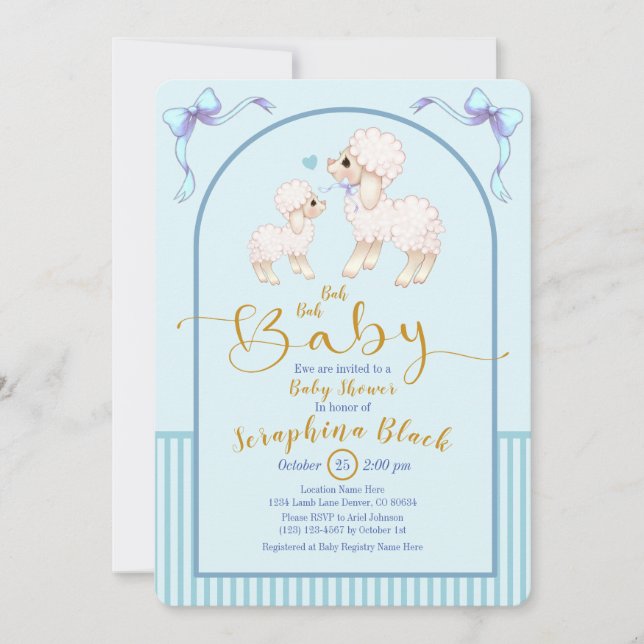 Invitation Bleu Mouton Garçon Et Baby shower Agneau Invitatio (Devant)