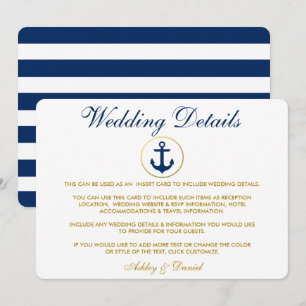 Invitation Bleu Nautique Bleu Mariage Or Détails Insérer