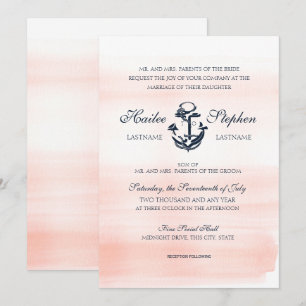 Invitation Bleu nautique et Mariage d'aquarelle marine