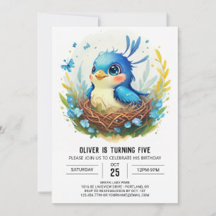 Invitation Bleu nid dans la forêt Bird Anniversaire