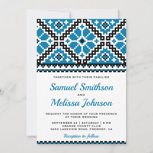 Invitation Bleu noir broderie Mariage ukrainien (Devant)