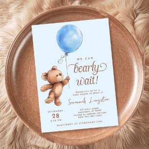 Invitation Bleu Nous pouvons attendre Baby shower