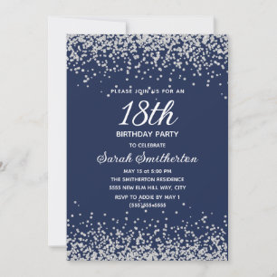 Invitation Bleu Nuit Argent Diamant Paillettes 18e Anniversai