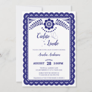 Invitation Bleu Nuit & Blanc Cielito Lindo Talave Baby Shower
