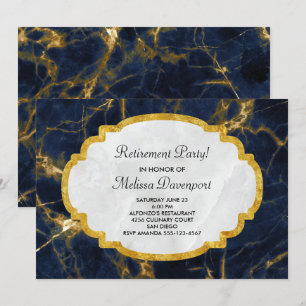 Invitation Bleu Nuit et Or Marbre Moderne Élégant Départ à la