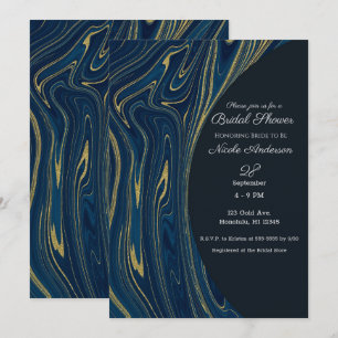 Invitation Bleu Nuit et Or Mariage Moderne Glamour Marbre