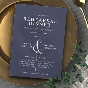 Invitation Bleu Nuit Foncé   Dîner de Répétition Élégant Clas