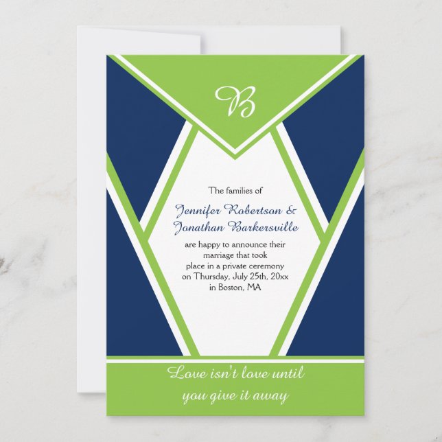 Invitation Bleu Nuit Moderne Vert Citron Post Mariage (Devant)