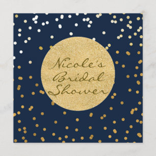 Invitation Bleu Nuit & Or Paillettes Brillantes Moderne Chic