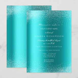 Invitation Bleu Océan Paillettes Étincelles Sable Mariage Ann