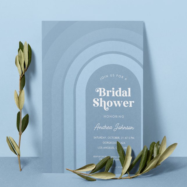 Invitation Bleu Ombre Retro Script Boho Rainbow Fête des mari (Créateur téléchargé)
