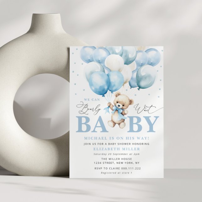 Invitation Bleu on peut attendre baby shower (Créateur téléchargé)