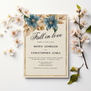 Invitation Bleu or automne printemps fleuri automne en amour 
